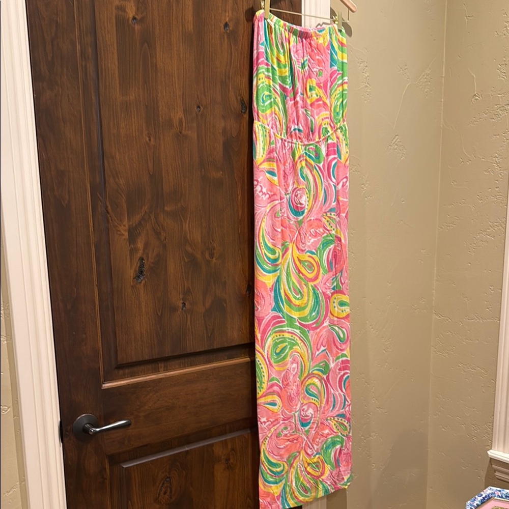 Lilly Pulitzer Cotton Vibrant Pink and Green Women's Strapless Dress